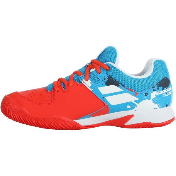 Babolat Pulsion All Court Kids & Women Tomato Red Blue Aster Handball Volleyball Tennis Shoes