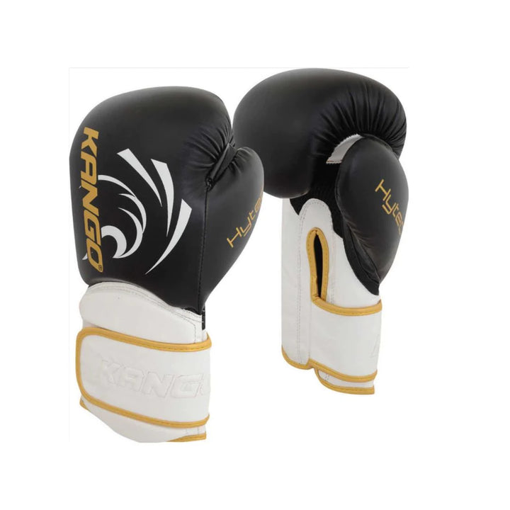 Kango Martial Arts Unisex Adult White Black Leather Boxing Gloves WS