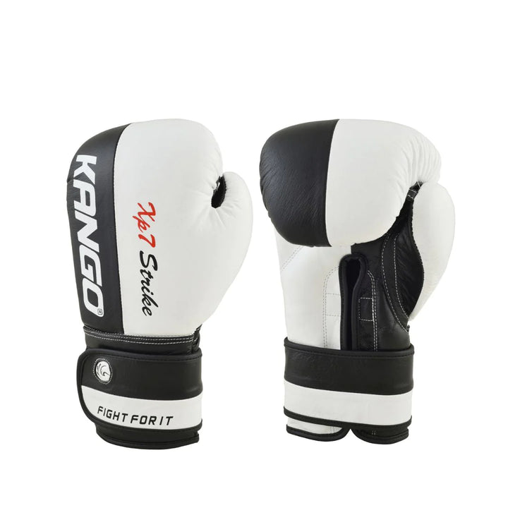 Kango Martial Arts Unisex Adult White Leather Boxing Gloves + 3 Meters Bandage WS