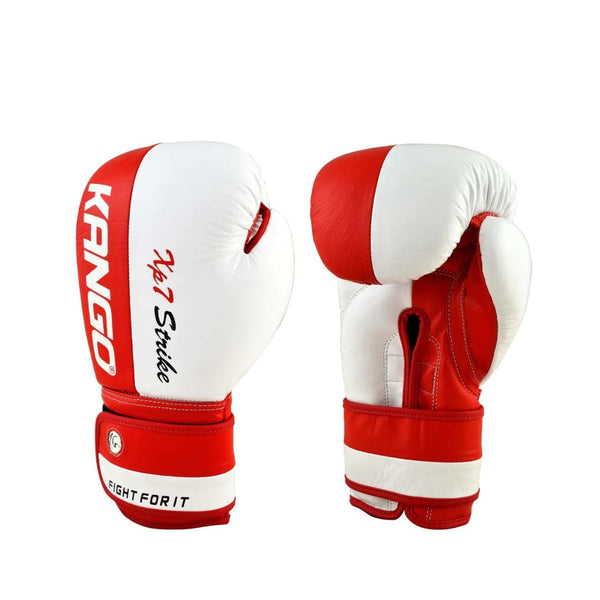 Kango Martial Arts Unisex Adult Red White Leather Boxing Gloves + 3 Meters Bandage WS