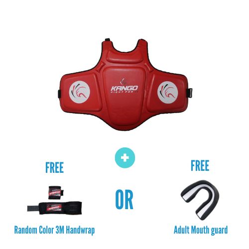 Kango Martial Arts Unisex Adult Red Chest Guard + 3 Meters Bandage or Mouth Guard WS