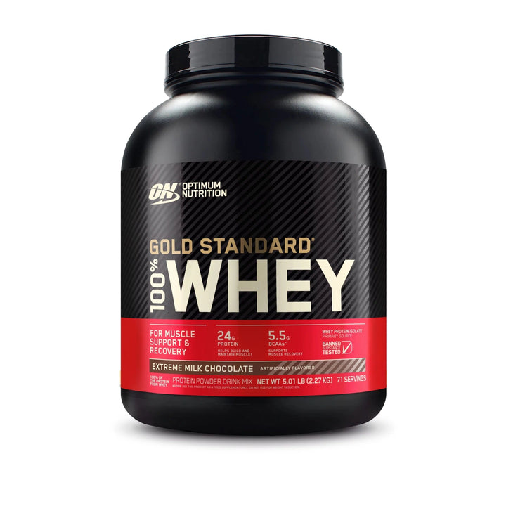 Optimum Nutrition Gold Standard 2.27KG 5LBS Whey Protein Chocolate 71 Servings + ON Duffle Bag + ON Towel + Black Shaker WS