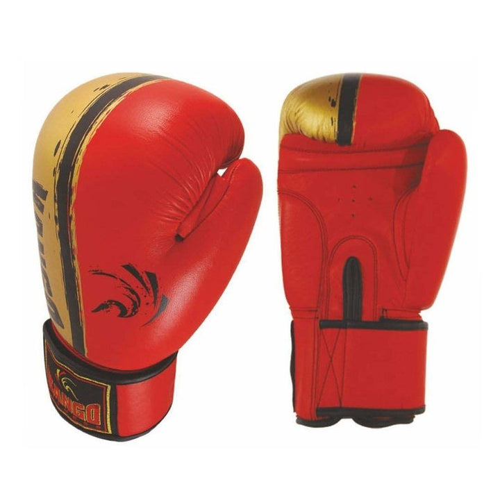 Kango Martial Arts Unisex Adult Red Gold Leather Boxing Gloves WS