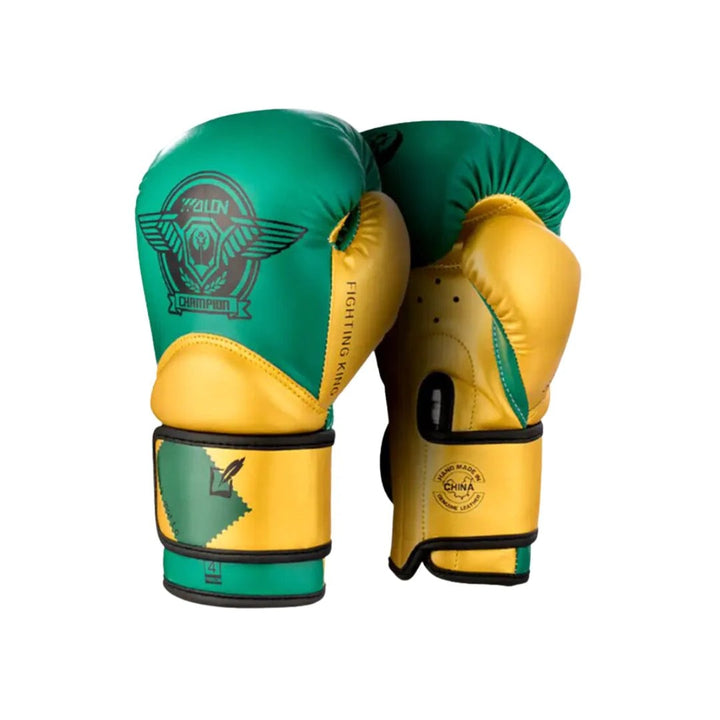 Wolon Martial Arts Unisex Adult Green Yellow Leather Boxing Gloves + 3 Meters Bandage or Mouth Guard WS