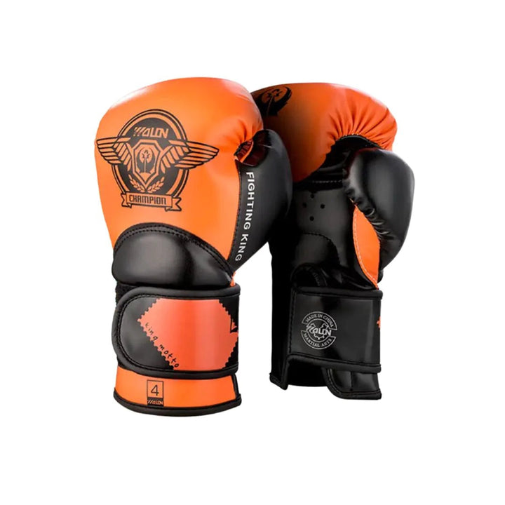 Wolon Martial Arts Unisex Adult Orange Black Leather Boxing Gloves + 3 Meters Bandage or Mouth Guard WS