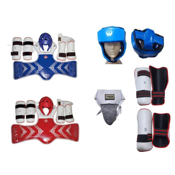 Wolon Martial Arts Unisex Adult Full Taekwondo Set Chest Guard + Cup Groin Guard+ Head Guard + Forearm Guard + Knee Guard WS