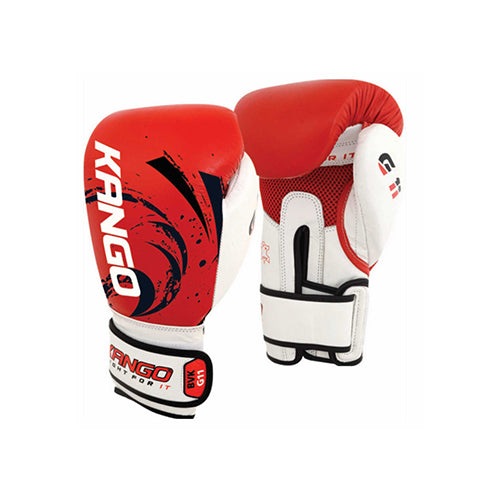 Kango Martial Arts Unisex Adult Red White Leather Boxing Gloves WS