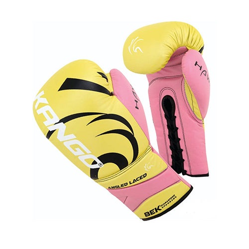 Kango Martial Arts Unisex Adult Yellow Pink Leather Boxing Gloves WS