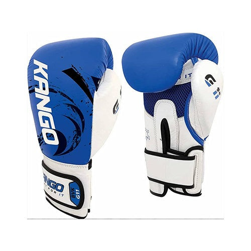 Kango Martial Arts Unisex Adult Blue White Leather Boxing Gloves WS