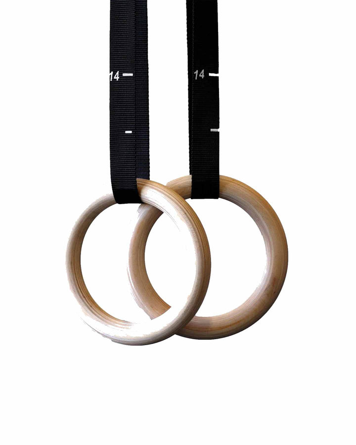 Pure Fitness Gym CrossFit 2X Wood Rings and Strap SET WS